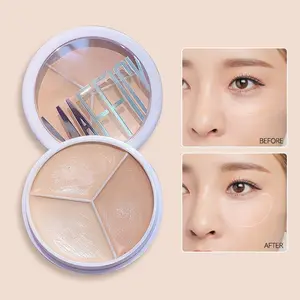 Three Color Concealer Palette, Smooth Texture, Long Lasting, High Coverage, Flawless, Waterproof Sweatproof, Lightweight, Covers Blemishes Dark Circles