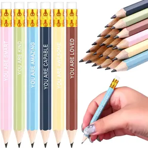 60 count Mini Pencils Bulk Inspirational Golf Pencils 4.1inch Short Woodden Pen-cils Boho Color Sharpened Pen-cils with Eraser for  Student Teacher Office Supplies