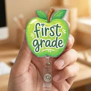 Grade Level Apple Badge Reel, Teacher Retractable ID Holder, 3rd Grade Classroom Badge Clip Gift IFM