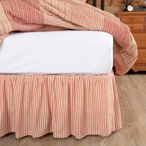 Farmstead Red and Tan Ticking Stripe Bed Skirt
