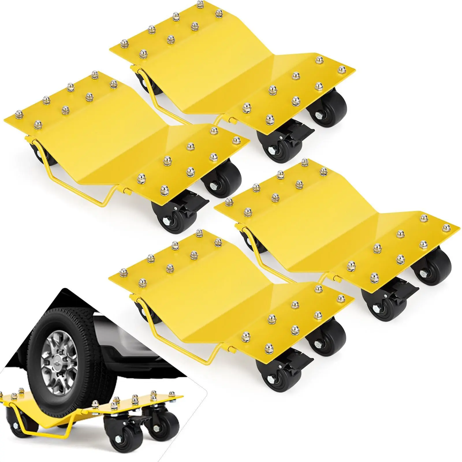 GARVEE Heavy Duty Car Dolly Set with 8000LBS Capacity for Effortlessly Moving Cars, Trucks, and Vehicles, Features 4 Wheel Dollies with Security Lock and Rotating Wheels, Perfect for Motorcycles and Boats.
