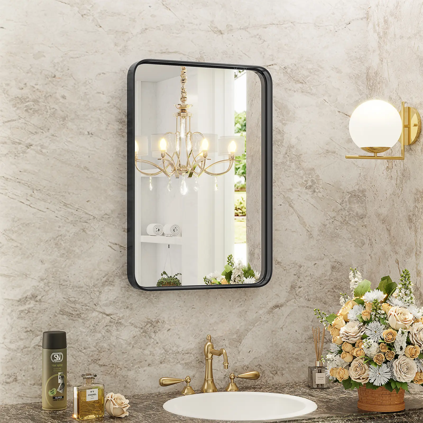 Bathroom Mirror Vanity Mirror for Wall - Aluminum Alloy Framed Wall Mirror, Tempered Glass, Anti-Rust, Rustic Decor, Easy Installation for Bathroom, Bedroom, Hallway