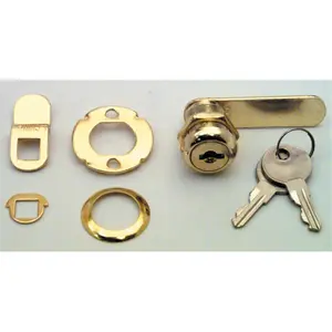 Prime Line Products .88in. Brass Drawer & Cabinet Lock U9944, Lock Door, Safety Lock, Drawer Lock
