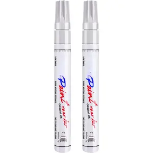 White  Pens Permanent  Markers - 2 Pack Oil Based Marking Pens, Medium Point, Quick Drying and  Pens for Rock Painting  Tyre Metal, Plastic, Canvas, , Glass