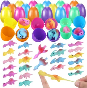 Easter 2026 Gift 24 Pack Easter Eggs Prefilled with Slingshot Dinosaur Finger Toys for Kids Sticky Rubber Dino Flying Catapult Fidget Toys for Boys Girls Goodie Bag Easter Basket Stuffers Valentines Xmas Gifts