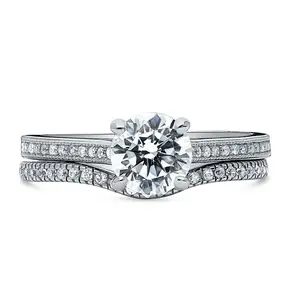 Solitaire Wishbone 1ct CZ Ring Set in Sterling Silver