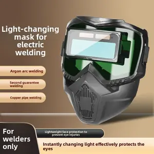 Automatic dimming full face welder anti-strong light anti-baking face electric welding protective mask split type breathable heat insulation eye protection cap