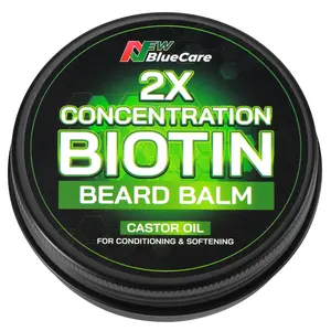 Newbluecare2x Concentration Biotin Beard Balm - Moustache Wax with Castor Oil - All-Natural Leave-In Conditioner - Vegan Softener, Moisturizer for Thicker, Moisturized, Stronger Men's Facial Hair Growth beard growth Beard Care