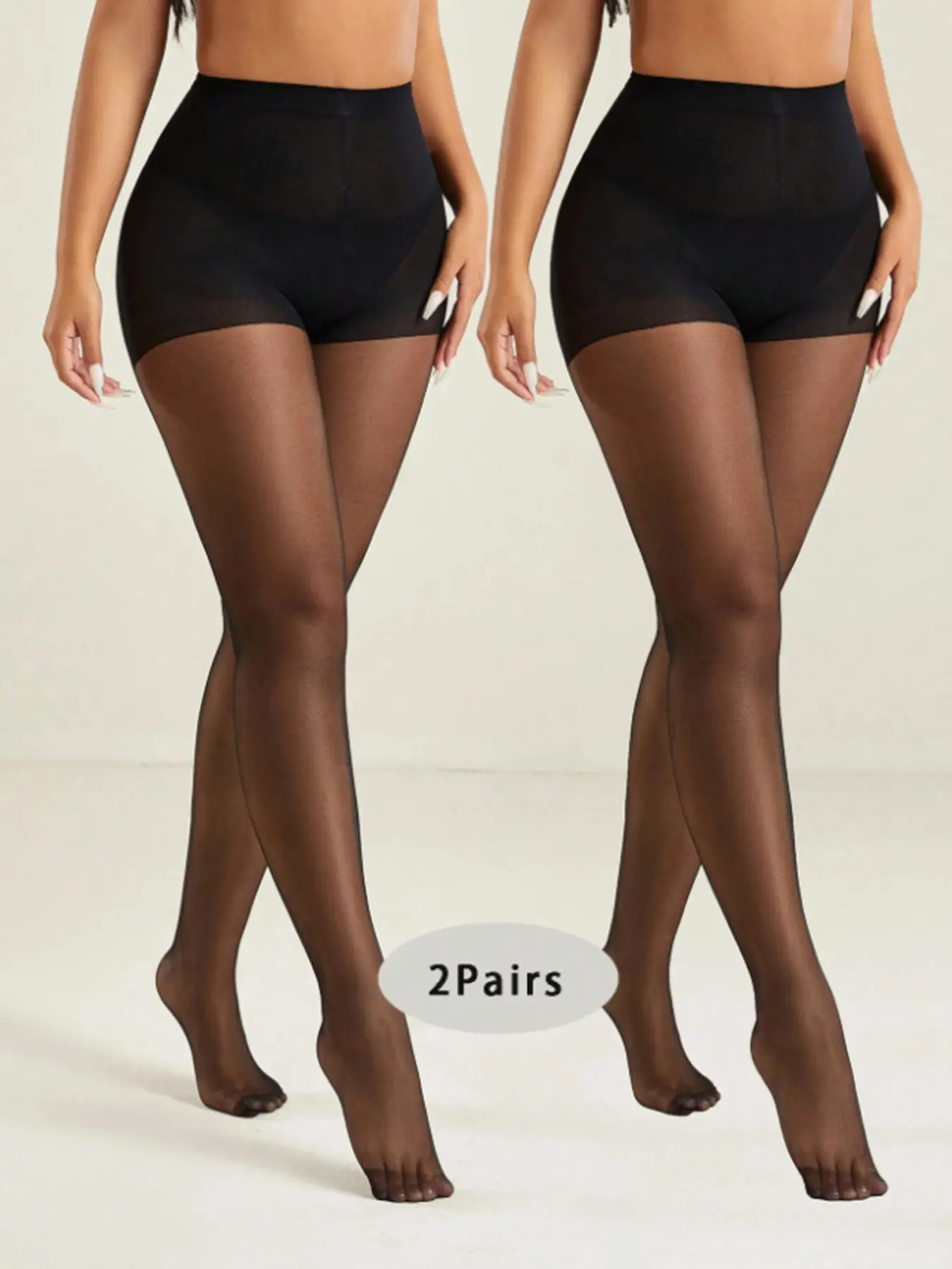 Sexy Solid Color High Waist Stretchy Sheer Women's Pantyhose Set (2 Pack), 20D Nylon Spandex Blend, Knitted Fabric Clothing