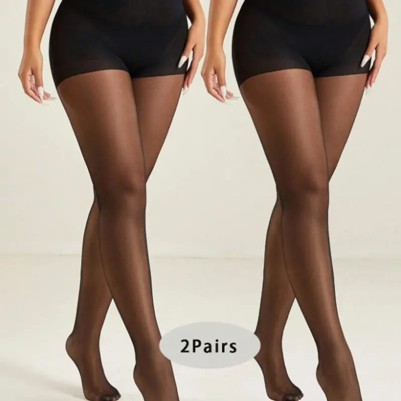 Sexy Solid Color High Waist Stretchy Sheer Women's Pantyhose Set (2 Pack), 20D Nylon Spandex Blend, Knitted Fabric Clothing