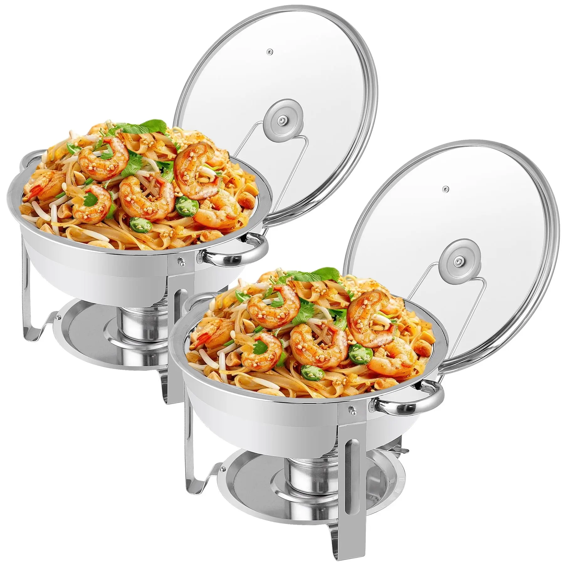 SuperDeal 5-qt Durable Portable Round Stainless Steel Chafing Dish Set - Mirror Shine Buffet Warmer with Fuel Holder, Cutlery, Tableware, Bakeware, Temperature Control for Catering, Banquets,back to school,back to school haul