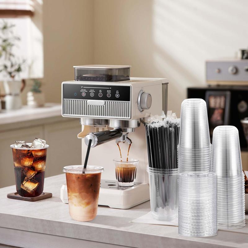 100 Sets 400ml Black Transparent Plastic Cups with Lids and Straws Disposable Iced Coffee Cups Perfect for Parties and Coffee Events Lightweight PET Material Leak-proof Lid U-shaped Design Essential for  to Go Coffee Cup Colorful