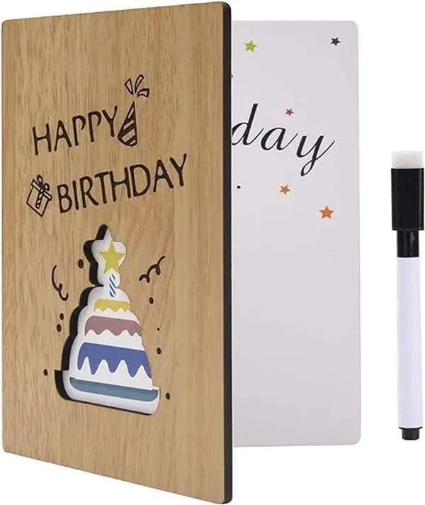 Happy Birthday Card, Wooden Greeting Cards Handmade, Real Bamboo Wood Birthday Cards with Envelopes for Women Kids Men