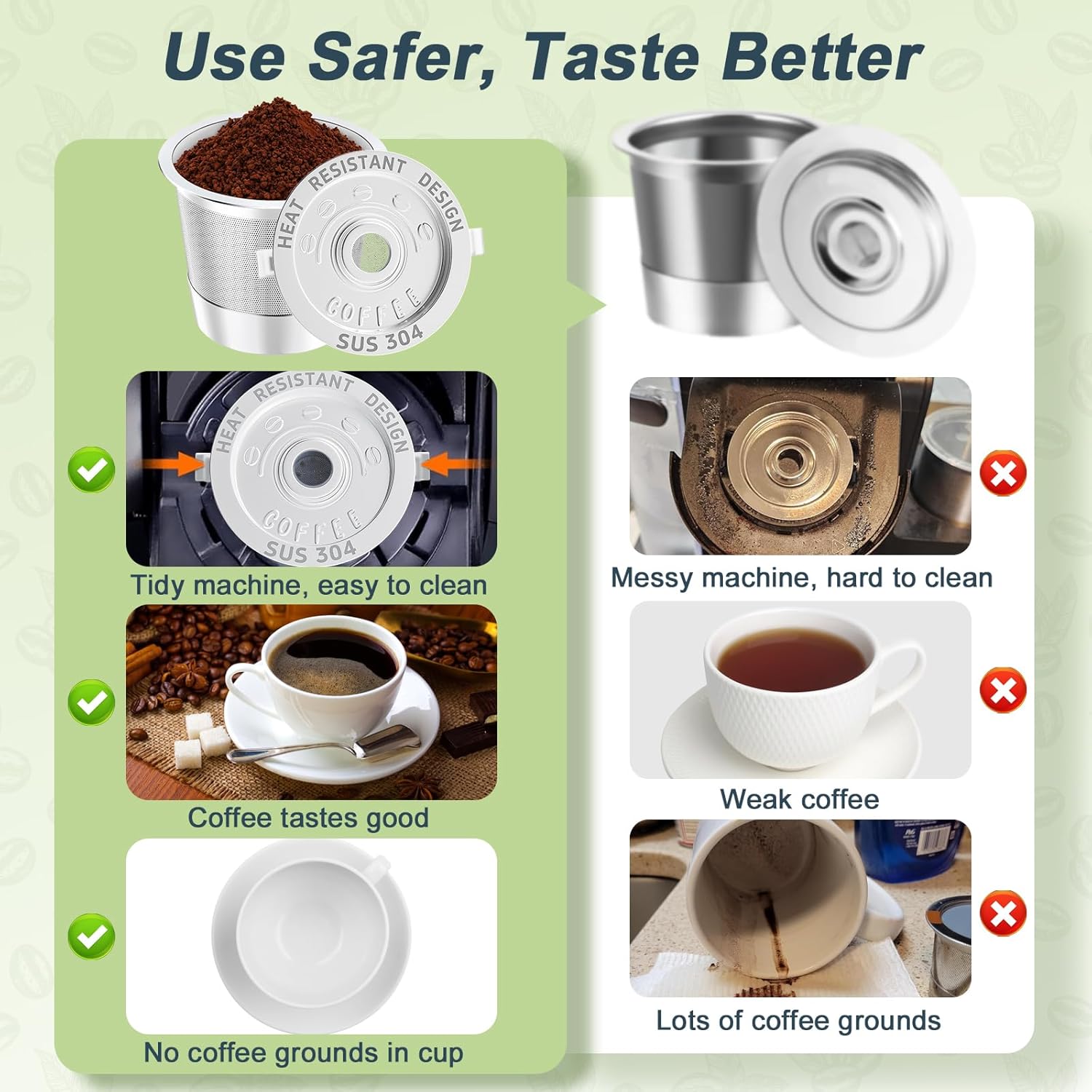 2 Pack Reusable K Cup for Keurig 1.0, Stainless Steel Reusable K Cups for Keurig 1 Prong Coffee Maker K Cup Reusable Coffee Pods with Heat Resistant Handles and Scoop, NO BPA