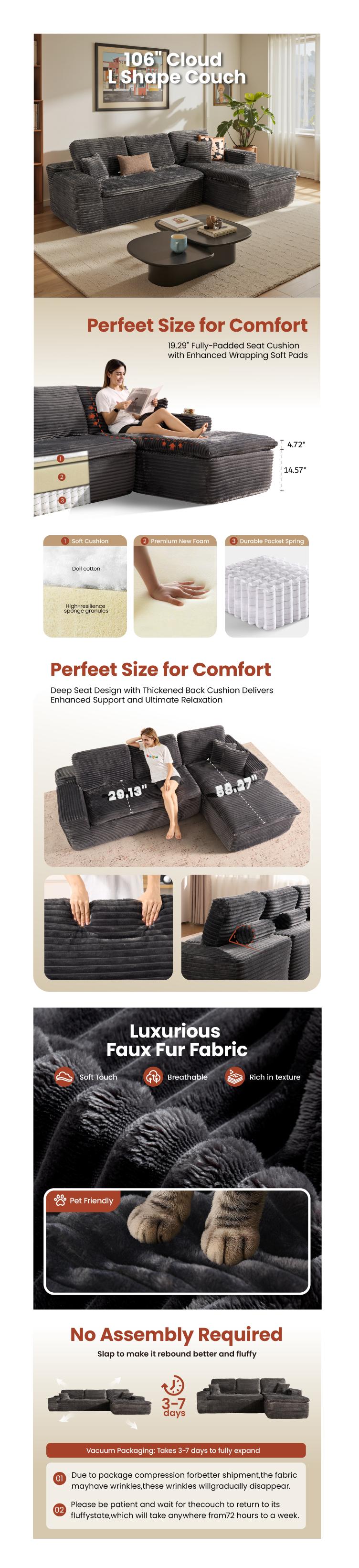 [Christmas]L-shaped Modular Sectional Sofa, Compressed Corduroy Fabric, Modern Style Living Room Sofa Bed, Space-Saving Recliner Design - Convertible Corduroy Sectional Sofa