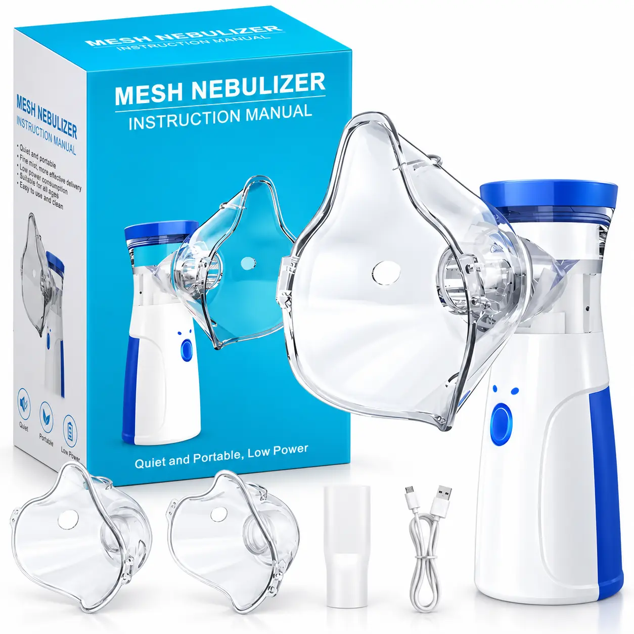 Portable Handheld Nebulizer Machine, USB Rechargeable Mesh Nebulizer with Accessories for Home and Travel，gift ideal