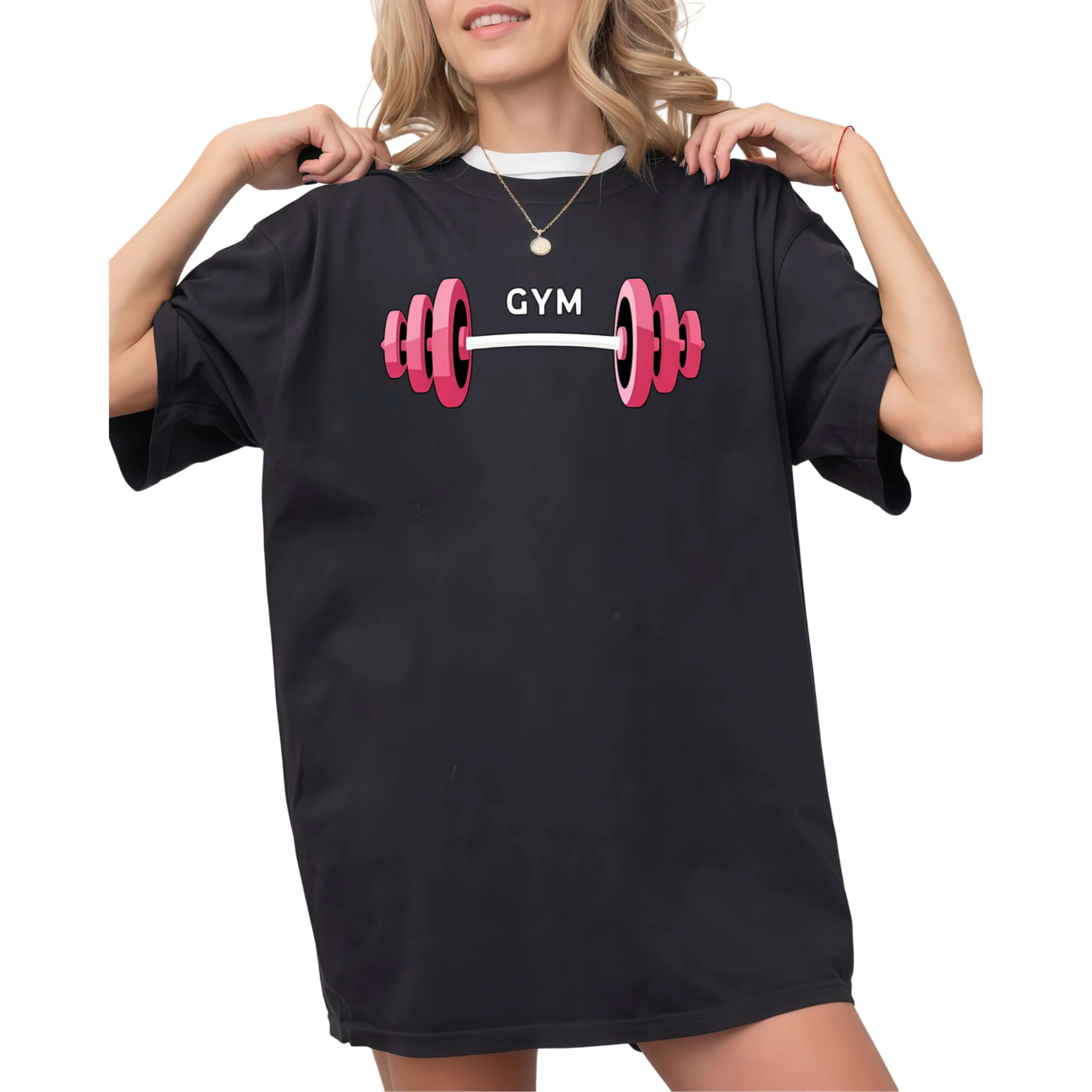 Women's Gym Themed Graphic T Shirt With Dumbbell Print And GYM Lettering Comfortable Breathable Short Sleeve Crew Neck Workout Top For Active And Casual Wear All Season Fitness Apparel For Women