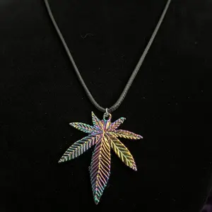 Multicolored Pot Leaf Necklace (39mmX33mm charm or 18” leather necklace