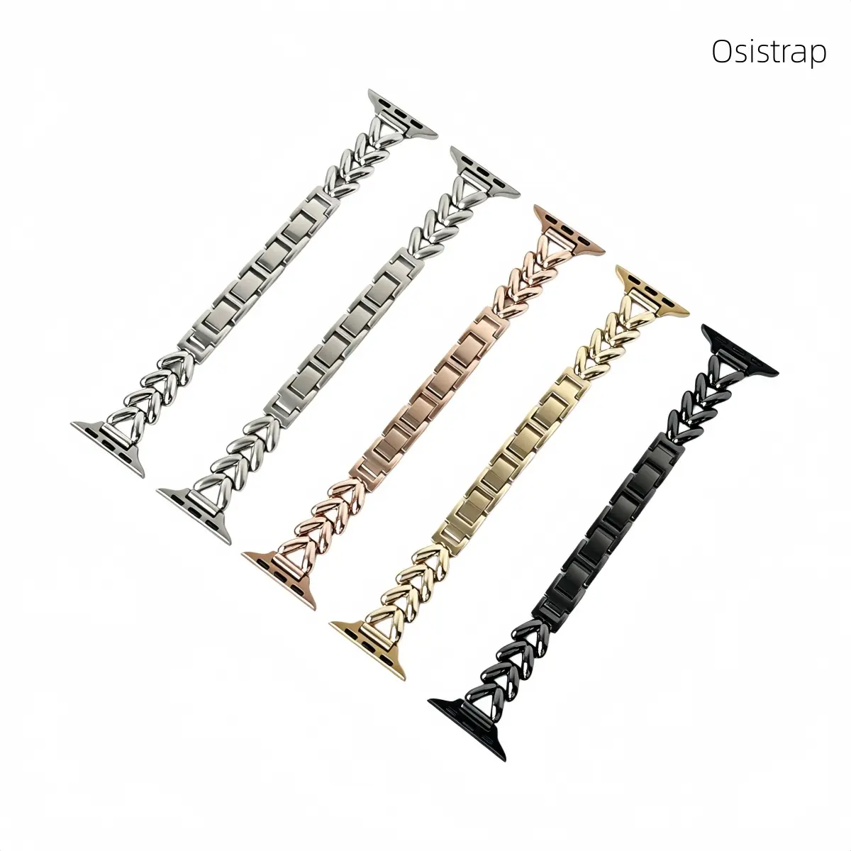 Osistrap Women's Polished Metal V-Shaped Chain Watch Band, Adjustable Links Folding Clasp Multi-Size Bracelet Compatible With Apple Watch 38/40/41/42/44/45/46/49mm Series 1-11, SE, Ultra