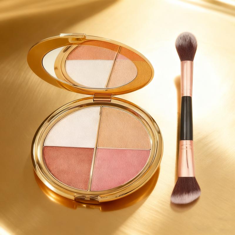 Glowjiu 4-in-1 Glow Palette & Brush SetMulti-Use Highlighter Blush EyeshadowforEffortless Radiance Long-lasting makeup that doesn't come off