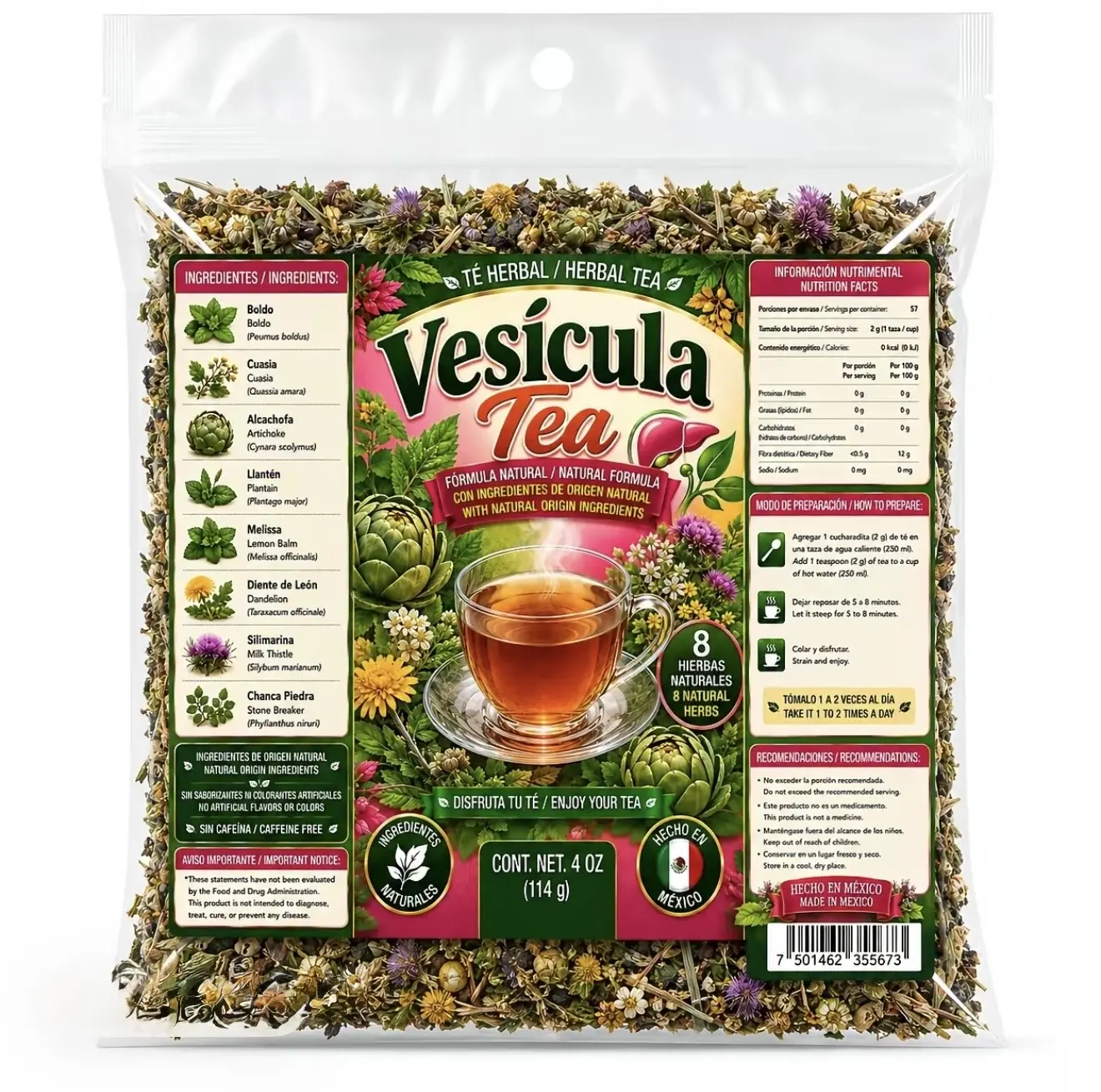 Vesicula Loose Leaf Gallbladder Tea - Mexican Natural Herb Tea, 4 oz, Unflavored, Natural Ingredients, Made in Mexico