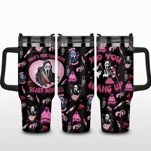 No You Hang Up Scream GhostfaceTumbler, Horror Movie 40oz Tumbler, Halloween Insulated Cup, Cute Pink Ghostface 40oz Tumbler