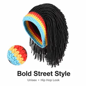 Handmade Crochet Dreadlock Wig Hat, Retro Hip Hop Knit Headgear. Novel Funny Design Warm Beanie, Fashion Accessory For Casual Outdoor Look