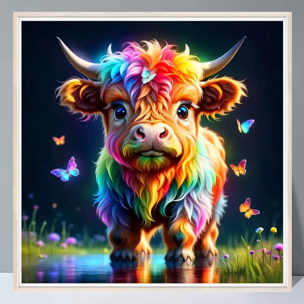 Cattle Pattern 5D Diamond Painting Set Without Frame, With Tools Full Round Diamond Painting Butterfly Home Decor Needle Crafts DIY Kit