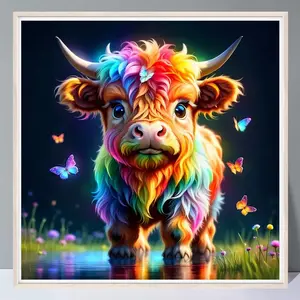 Cattle Pattern 5D Diamond Painting Set Without Frame, With Tools Full Round Diamond Painting Butterfly Home Decor Needle Crafts Kit
