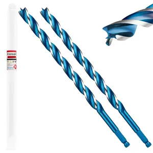 2-Pack 1/2" x 12" Wood Auger Drill Bits – 3-Flute Long Auger Drill Bit for Wood, High Carbon Steel Hex Shank with Protective Storage Tube