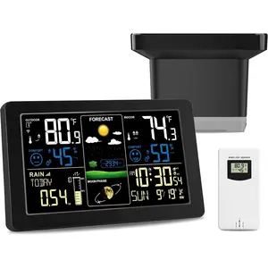 Rain Gauge and Station, Rain Gauge, Home Stations Indoor with Thermometer, Barometer, Hygrometer, Clock, Forecast and Alerts