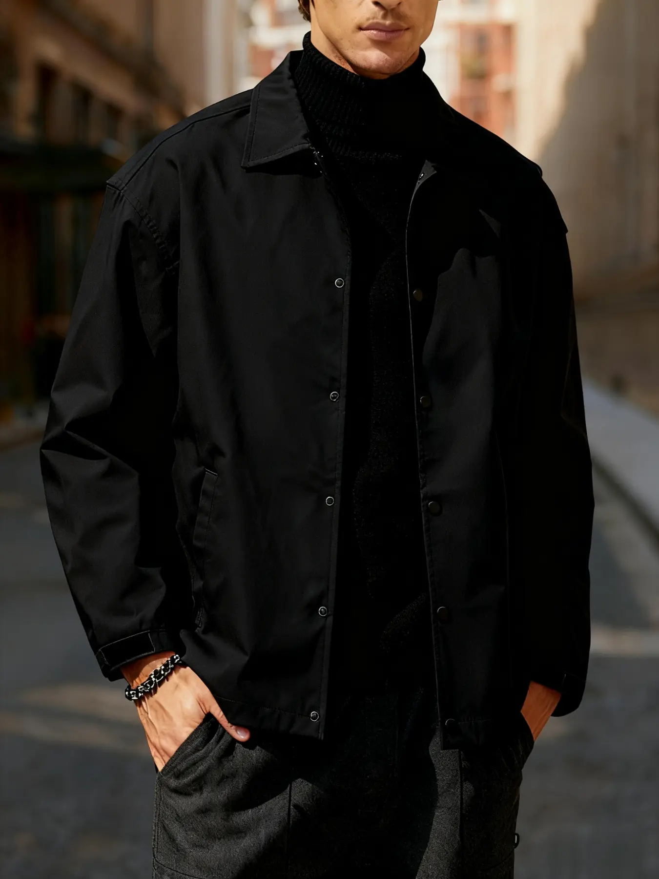 Men's lightweight casual jacket Coats, Long sleeve, Spring and Autumn, made of polyester fiber, featuring a button front design, a business collar jacket, Fitted, machine washable, suitable for daily commuting, work travel, formal wear