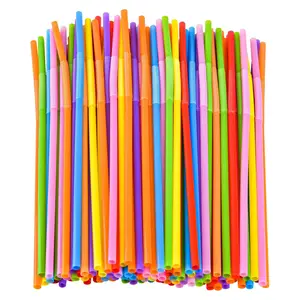 Flexible Plastic Straws, Colorful Disposable Bendy Party Fancy Straws