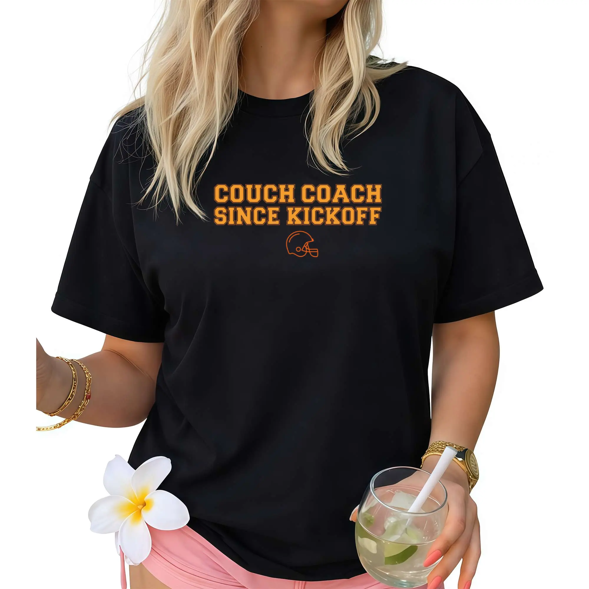 Vintage Athletic Lettering T Shirt Featuring Couch Coach Since Kickoff Slogan Suitable For At Home Game Viewing And Casual Weekend Outings