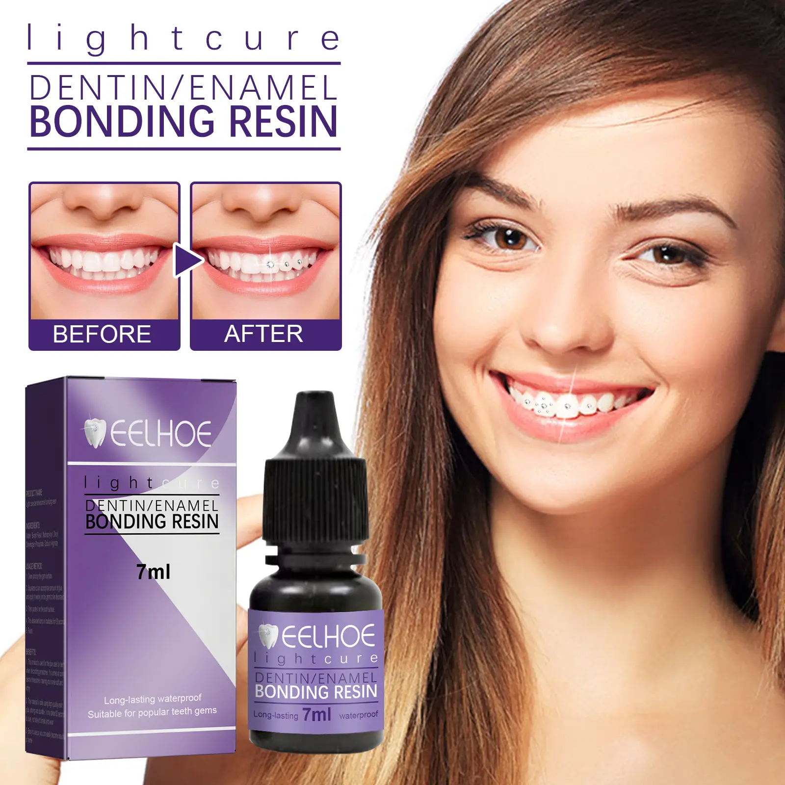 EELHOE Tooth Gem Decorative Glue, DIY Fashionable Jewelry Bonding Teeth Gems Light Cured Adhesive Glue Oral Resin mouth hygiene kit