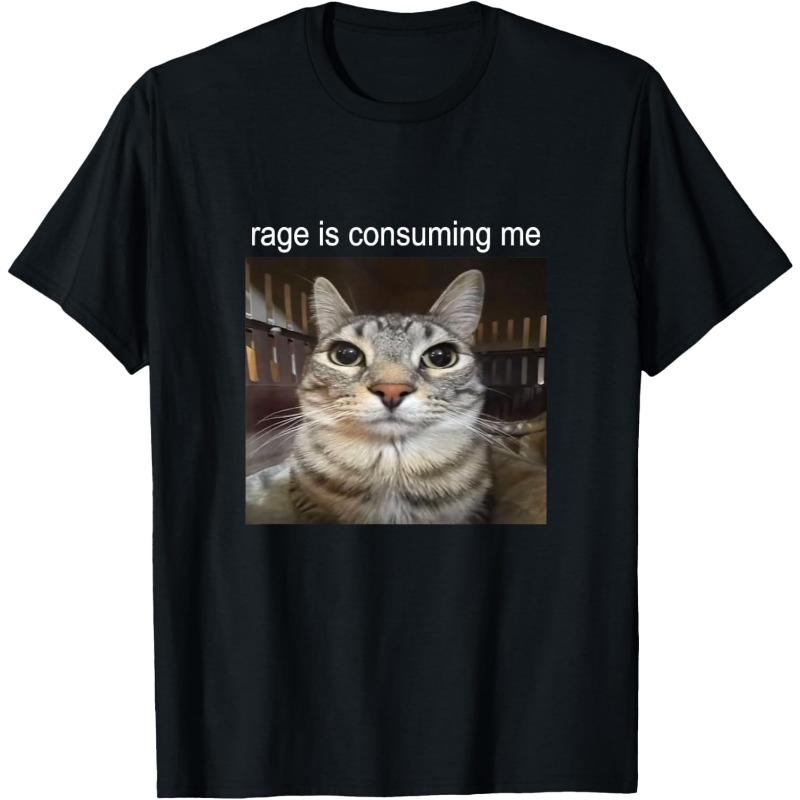 "Rage Is Consuming Me" Angry Cat Meme Men's Oversized T-Shirt | Funny Sarcastic Cat Lover Gen Z Meme Y2K Aesthetic Streetwear Tee