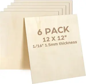 Basswood Sheets, 6 Pack, 12 x 12 x 1/16 Inch, Plywood Sheets with Smooth Surfaces 1.5mm Craft Wood Board Laser