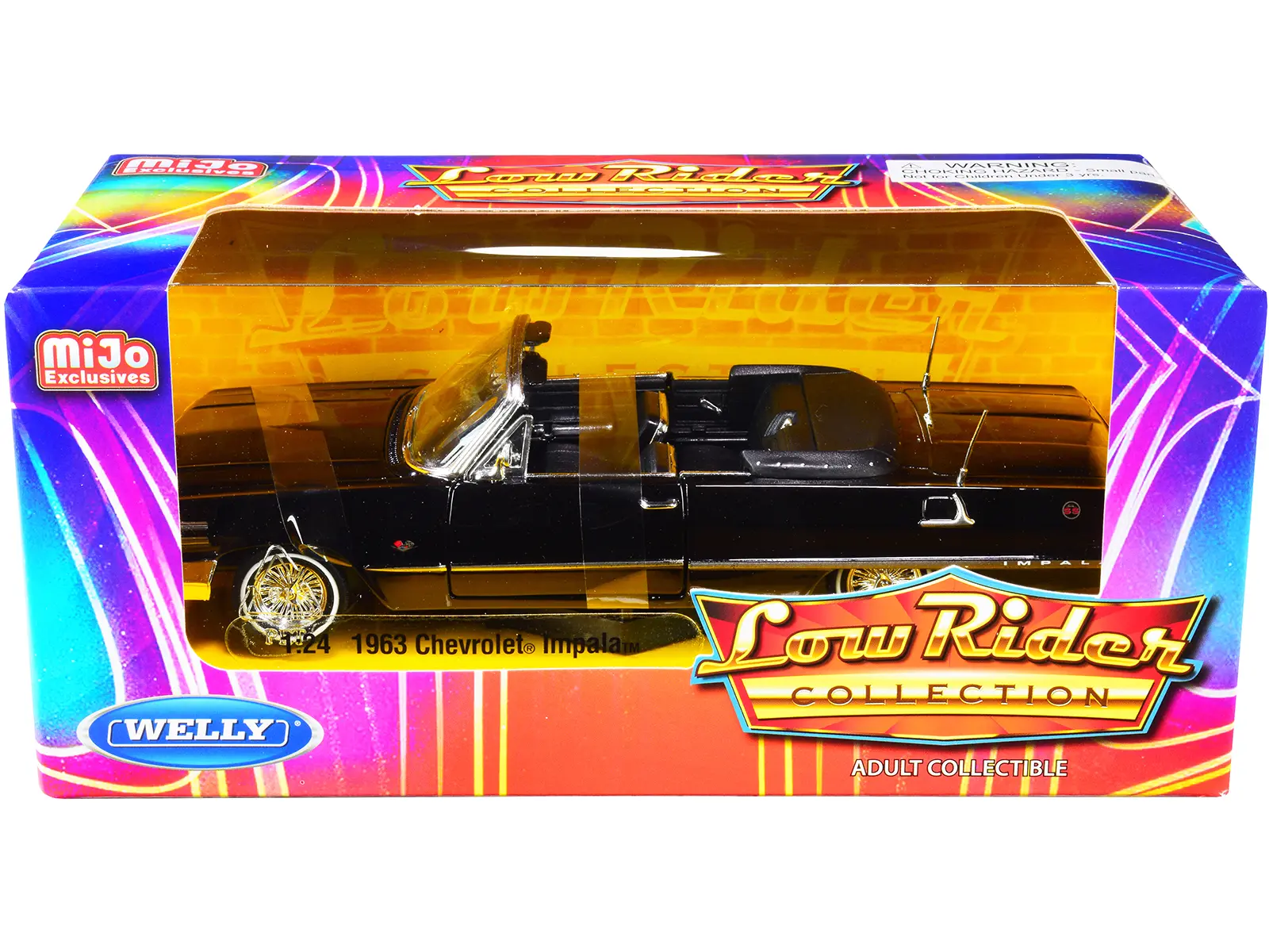1963 Chevrolet Impala SS Convertible Black "Low Rider Collection" 1/24 Diecast Model Car by Welly