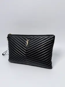Pre-owned Yves Saint Laurent leather Clutches & Wristlets Saint Laurent YSL Monogram Matelassé Zip Pouch Clutch ZS002YS