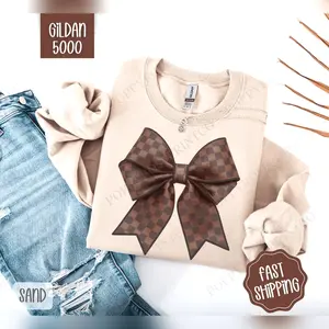 Checkered Coquette Bow Sweatshirt Bow Crewneck Cute Women's Sweater Hoodied Ultra-Soft Cotton Sweaters Hoodied Unisex Fleece Hoodie