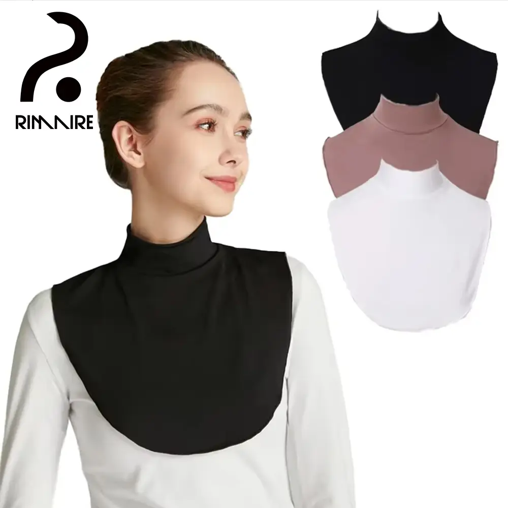 RIMAIRE 2025 Newest Solid Color Muslim Turtleneck Hijab Extension Soft Breathable Stretchy Women Fake Collars Modesty Clothing Daily Black Green