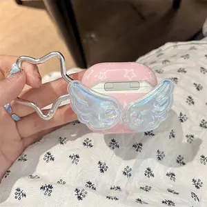 Pink Star Stereoscopic Blue Wings Earphone Protective Cover with Star Buckle for AirPods 1 2 3 4 Pro Pro2