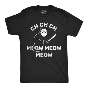 Mens Funny T Shirts Ch-Ch Meow Meow Sarcastic Killer Cat Halloween Tee for Men Mens Funny T Shirts Cool Vintage Fashion T-Shirt Gift Classic Menswear Halloween Apparel for Men Funny Cat Short Sleeve Novelty Black - Ch