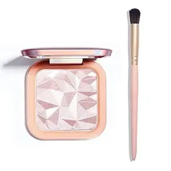 Highlighter Makeup Palette, Highly Glitter Pink Highlighter Palette,Natural Shimmer Look Face Highlighter Baked Powder,Easy to apply,Come with Brush -DAWN GLOW