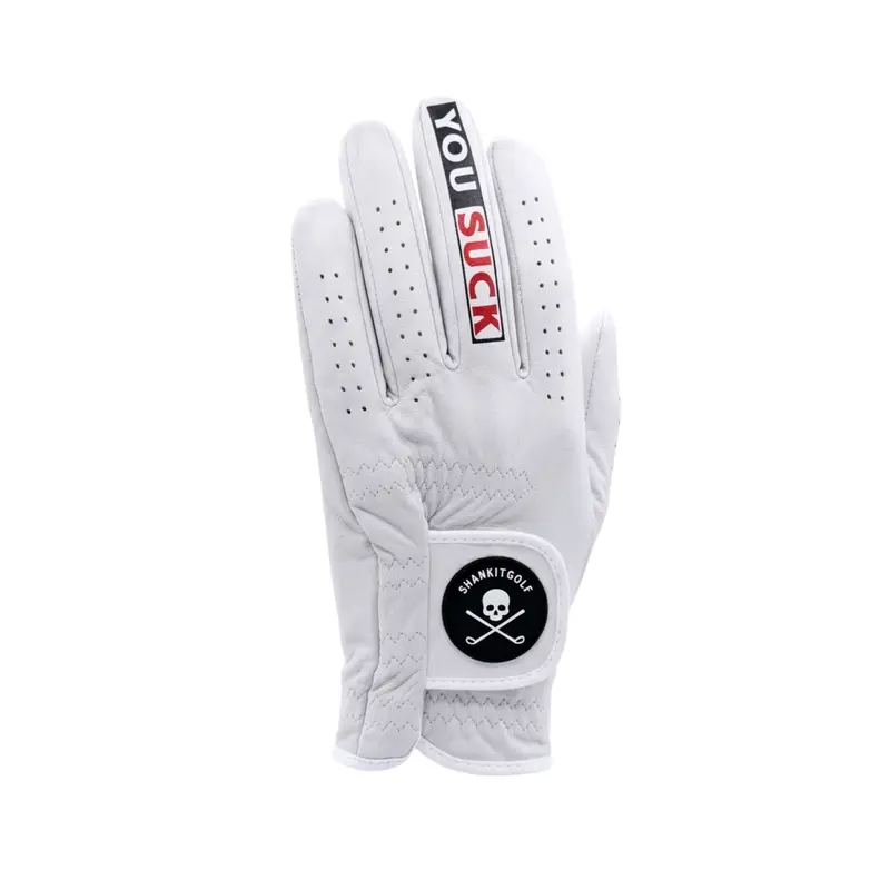 SHANKITGOLF- You Suck Golf Glove - Full Cabretta Leather Glove, Adjustable Fit, and Comfortable Design for Competition