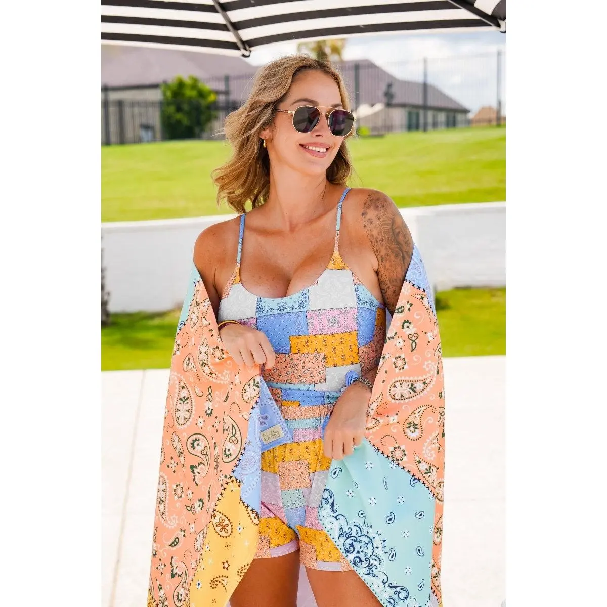 The Buckley Belted Swimsuit in Playful Paisley