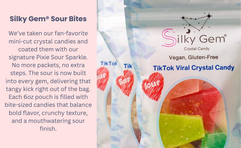 Silky Gem Sour Bites – Mini Crystal Candy with Pixie Sour Sparkle – Crunchy Outside, Soft Inside – Tangy & Sweet Treat – Vegan, Gluten-Free, Nut-Free – Christmas candy 6 oz Bag