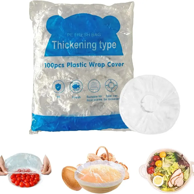 100Pcs Bowl Covers for Bread Proofing, Thickend Kitchen Bowl Dish Plate Cover, Sourdough Bread Baking Supplies, Shower Caps, Food Fruit Fresh Keeping Storage Accessories, Durable Plastic Food Storage, BPA Free, Food Grade