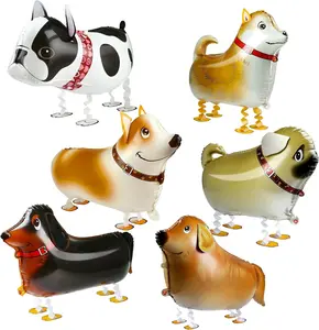 6 Pcs Walking Animal Balloons, Cute Walking Panda Polar Bear Lion Penguin Bunny Squirrel Inflatable Animals Foil Party Balloons, Animal Theme Birthday Party Decorations Supplies