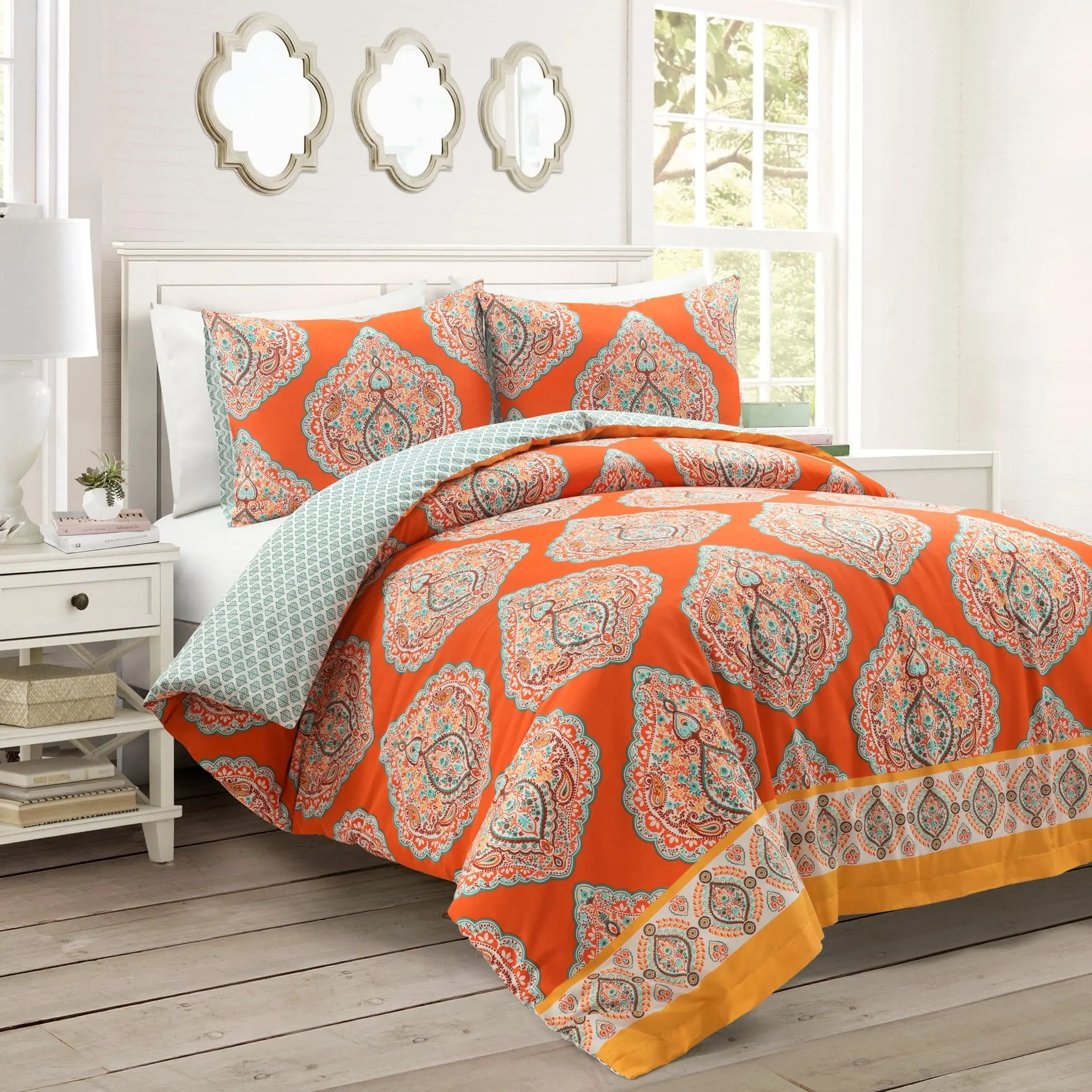 Lush Decor Harley Eclectic Reversible Cotton Duvet Cover 3-Piece Set - Cozy Bedding, Reversible Bed Cover, Decorative Duvet Bedding, Cozy Bedding Set, Duvet Bedding Set
